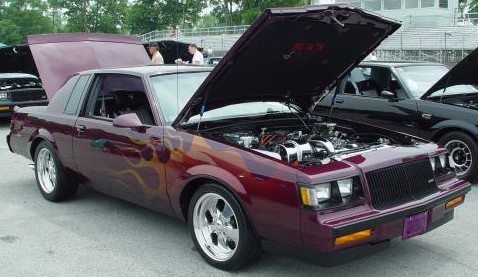 purple buick grand national with flames