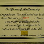 gmp epitome exclusives certificate of authenticity
