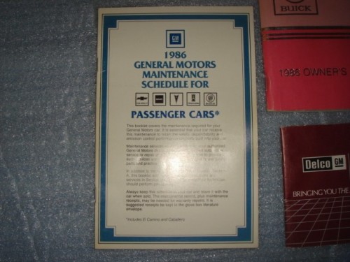 1986 Buick Regal Owners Manual and Supplement Package 2