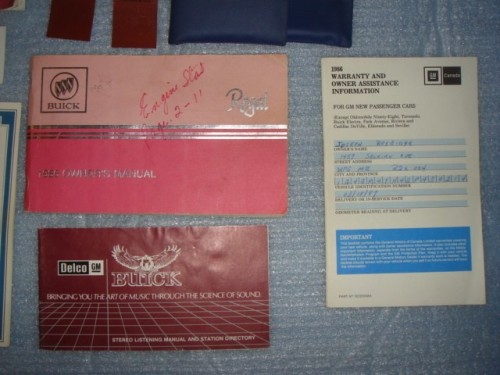 1986 Buick Regal Owners Manual and Supplement Package 3