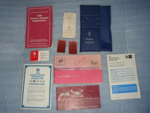 1986 Buick Regal Owners Manual and Supplement Package