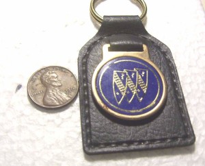 BUICK TRI SHIELD LEATHER BLUE GOLD KEY CHAIN