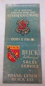 FRANK LYNCH BUICK CO Matchbook Cover