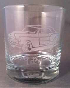 1953 Buick Skylark GM Dealer Exclusive Etched Drinking Glass from 1987