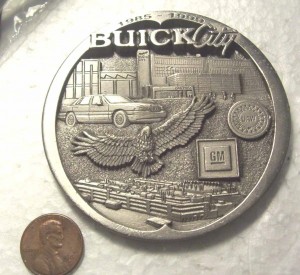 PEWTER BUICK CITY MEDALLION DATED 1985 TO 1999 PLANT CLOSING