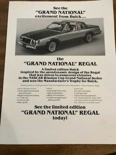 1982 Buick Grand National Announcement and Dealer Order Form Kit