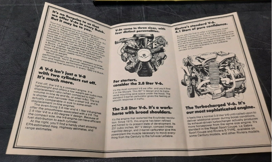 1980 The V-6 Buicks Brochure Pamphlet